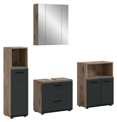 Produktbild von Bad Set Ice 8 | 4-teilig | Nox Oak / schwarz matt