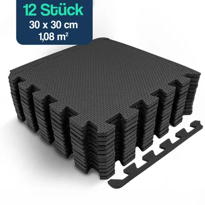 Produktbild von Hulser Fitness Puzzlematte - 30 x 30 x 1 cm - 12 Stück - 1,08 m2 - Bodenschutzmatten - Fitnessmatte Unterlegmatten Schutzmatten