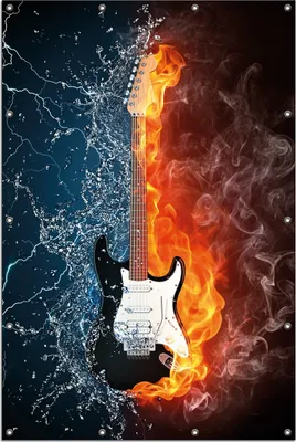 Produktbild von Wallario Outdoor-Poster für Garten oder Balkon, Motiv Feuer-Wasser-Gitarre, in ca. 120 x 180 cm
