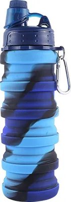 Produktbild von ASKSA Faltbare Trinkflasche, Trinkflasche BPA Frei, Faltbare Wasserflasche 500ml, Reise Wasserflasche Faltbar, Camping Zubehoer, Wandern Zubehoer,Sportflasche (Blau)
