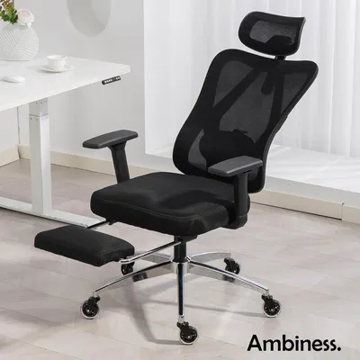 Produktbild von AMBINESS Bürostuhl Schreibtischstuhl | verstellbare Armlehnen & Kopfteil | Ergonomisch | stufenlos verstellbare Lendenstütze | inkl. 2 Rollensets | bis 150kg | BackPro Polster-Chrome