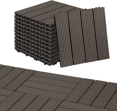 Produktbild von TolleTour 33er Set Klickfliesen WPC-Terrassendielen 30x30 cm Dunkelbraun, Holzdielenoptik mit klicksystem