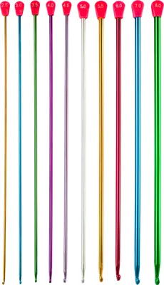 Produktbild von Curtzy Afghanische Tunesische Häkelnadel Set aus Aluminium (10 Größen) – Häkelnadeln Set je 35 cm – Größen 2,5-8 mm – Häkelnadeln Bunt Häkelnadel Set