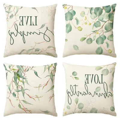 Produktbild von Eukalyptus Kissenbezüge im 4er Set für den Frühling, 40x40 cm, Sommer Deko für Couch und Wohnzimmer