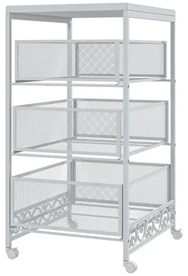 Image de Chariot d'aide, 3 paniers de rangement, mobilité facile, blanc