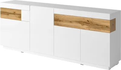 Image de Buffet 3 portes 2 tiroirs KILES – Blanc et chêne – Design moderne spacieux