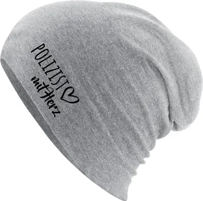 Produktbild von Huuraa Beanie Polizist mit Herz Heather Grey One Size Baumwolle und Elasthan Mütze Geschenkidee