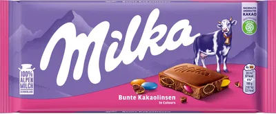 Image de Milka, petites billes de chocolat au lait Alpenmilch, enrobées de cacao, 100g
