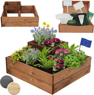 Produktbild von MODO24 Hochbeet Holz, Pflanzkasten, Massivholz, Kiefer, Kräuterbeet, Blumenkasten, Garten, Terrasse, 27x62x62 cm, Braun, ZP08