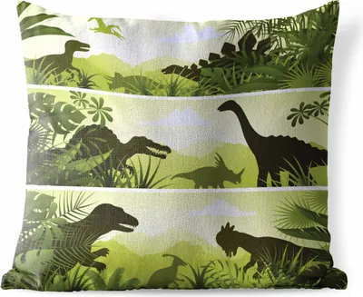 Produktbild von MuchoWow® Outdoor Kissen - Dinosaurier - Dschungel - Illustration - Kinder - Kind - 50x50 cm - Wetterfest - Lounge Kissen - Komfortabel - Kissen mit Bild