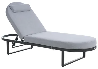 Produktbild von BELIANI Gartenliege Grau Aluminium Oval mit Stoff Auflage Kopfkissen Verstellbare Rückenlehne Sonnenliege Gartenmöbel Poolliege