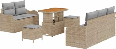 Image de Ensemble de salon de jardin vidaXL, 8 pièces, 7 places, couleur beige