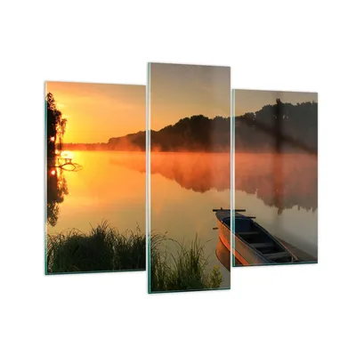 Produktbild von Bilder auf glas - Morgen Nebel See Landschaft - 130x100cm - Glasbilder - Wandbilder - Kunstdruck - zum Aufhängen bereit - Wanddekoration aus Glas - Glas Bilder - Wandbild auf Glas - GCB130x100-2538