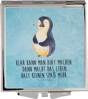 Produktbild von Mr. & Mrs. Panda Frauen Spiegel Pinguin Diät - Eisblau - Geschenk, Taschenspiegel klappbar, Abnehmen, Schminkspiegel, Handspiegel, Kosmetikspiegel