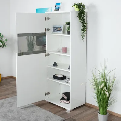 Produktbild von Vitrine Garim 18, Farbe: Weiß Hochglanz - 161 x 60 x 40 cm (H x B x T)