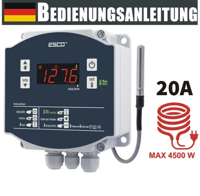Immagine prodotto di TERMOSTATO Termoregolatore Termostato INTERRUTTORE DI TEMPERATURA con sensore +150 GRADI 230 V PROFESSIONALE ROBUSTO IP65 IMPERMEABILE CASSETTA DA PARETE ESCO ES-11H+