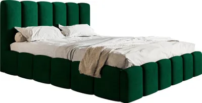 Produktbild von Polsterbett 180x200 Palermo - Doppelbett mit Bettkasten und Metall Lattenrost, Schaumstoff - Samtstoff Grün