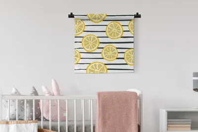 Produktbild von MuchoWow® Wandteppich Wandbehang Zitrone - Sommer - Pastell 60x60 cm Tapisserie Dekoration Wandtuch - Dekorationen - Wand Decke