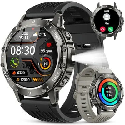 Produktbild von Militär Smartwatch Herren Fitnessuhr mit Telefonfunktion: Wasserdicht Armbanduhr Fitness tracker Bluetooth Anruf Smart Watch mit Herzfrequenz Schlafmonitor Sportuhr Schrittzähler Uhren für Android iOS