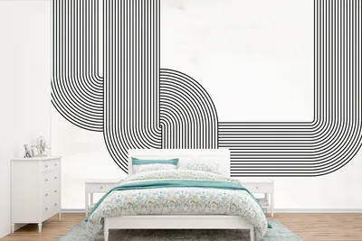 Produktbild von MuchoWow® Fototapete für Wohnzimmer oder Schlafzimmer Wandtapete Vinyl Motivtapete Schwarz - Weiß - Linie - 600x400 cm - Vinyltapeten