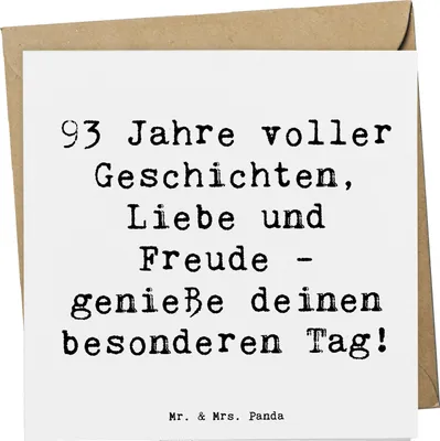Produktbild von Mr. & Mrs. Panda Glückwunschkarte Spruch 93. Geburtstag Freude - Weiß - Geschenk, Grußkarte, doppelkarte, anlasskarte, besonderer Tag genießen, Lebensfreude, Geschichten