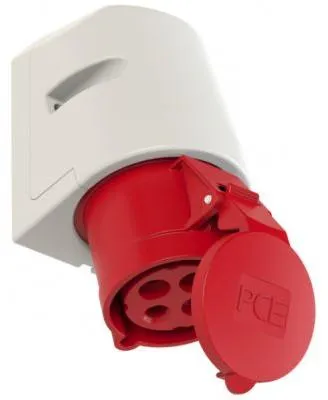 Image de Prise de courant 32 A, 400 V, 5 pôles (3P+Z+N), IP44, PCE Shark 125-6 – rouge