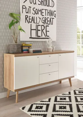 Immagine prodotto di Credenza Merle 160cm rovere riviera / bianco opaco cassettiera soggiorno