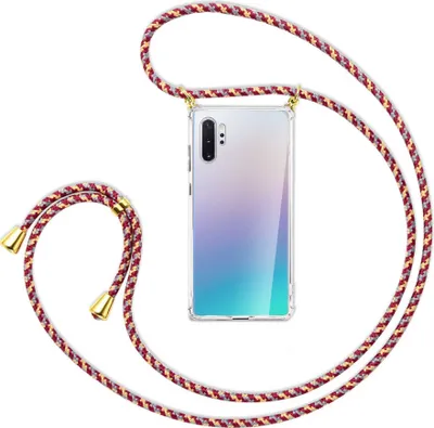 Produktbild von Handykette Backcover-Schutzhülle mit Band (Metall goldfarben) für Samsung Galaxy Note 10 Plus - weinrot/gelb/grau