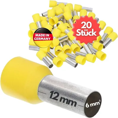 Produktbild von 20 Stück Kalitec AE612GESB Aderendhülsen isoliert 6,0mm² 12mm lang gelb I Germany I Industriequalität