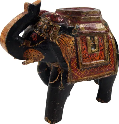 Produktbild von Deko Elefant aus Indien, Bemalter Indischer Holzelefant, Skulptur Elefant - Schwarz, 15*18*8 cm, Tierfiguren
