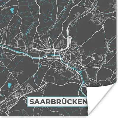 Produktbild von MuchoWow® Poster Blau - Deutschland - Karte - Stadtplan - Saarbrücken 75x75 cm - Wand Dekoration