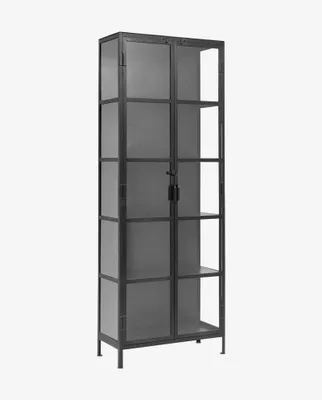 Zdjęcie produktu dla Szafka witryna Phoenix, 214 cm, z szklanymi drzwiczkami i metalową ramą - kolor czarny