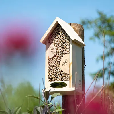 Produktbild von CJ Wildlife Insektenhotel - Bienenhotel - Kiefernholz & Bambus ( 100%) - 13 x 13 x 26 cm - für Wildbienen - zum Aufhängen - Braun