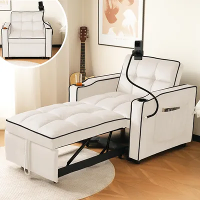 Zdjęcie produktu dla Sweiko 3-w-1, rozkładana sofa jednoosobowa – z uchwytami na napoje i telefon, sofa-leżanka, fotel do spania, fotel, idealna do małych pomieszczeń, 83x167x76 cm