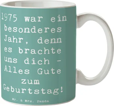 Produktbild von Mr. & Mrs. Panda Kaffeetasse Spruch 1975 Geburtstag - Meeresbrise - Geschenk, besondere Menschen, Tasse, Happy Birthday, du bist besonders, Bedruckte, Jahr, feiern, Alter