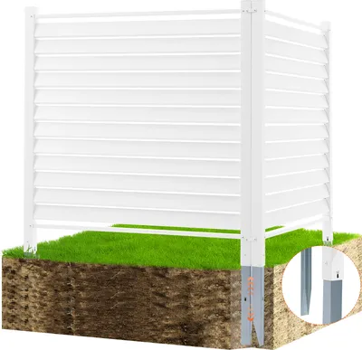 Produktbild von VEVOR Gartenzaun 122 x 122 cm Sichtschutzzaun PVC und verzinktes Blech-Erdspieß Windschutzzaun Metallpfähle bis 50 cm Lamellenzaun Steckzaun Sichtschutz Ideal für Outdoor-Geräte private Bereiche