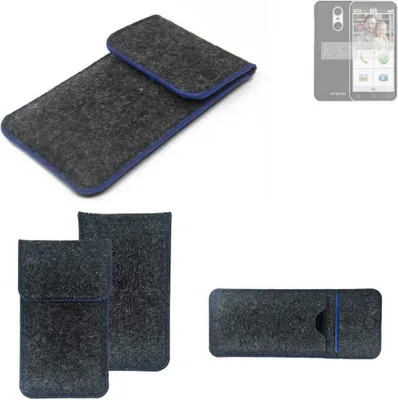 Produktbild von K-S-Trade Handy-Hülle Schutz-Hülle kompatibel mit Emporia Smart.4 Filztasche Pouch Tasche Case Sleeve Filzhülle dunkelgrau, blauer Rand