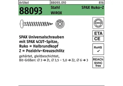 Produktbild von SPAX Halbrundkopf 4.5x 16 Vollgewinde Pozidriv 2 Wirox-Silber mit Bewertung, 1000 Stück