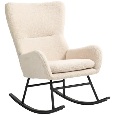 Image de HOMCOM Fauteuil à bascule, chaise à bascule, avec assise de 10 cm d'épaisseur, pieds incurvés en acier, capacité de charge 120 kg, pour salon, chambre, balcon, beige et noir