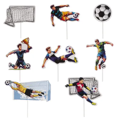 Produktbild von Dekora Fußball Kuchenpicker für Cupcakes und Muffin 16 Stück mit 8 verschiedenen Motiven
