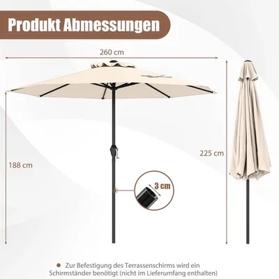 Produktbild von Sonnenschirm 250 cm mit Kurbel und 8 Streben, Beige