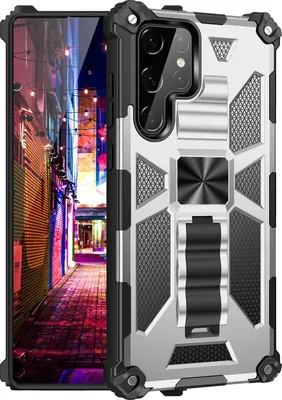 Produktbild von Mobigear Armor Stand  Samsung Galaxy S22 Ultra Hülle Hardcase Backcover Stoßfest mit Ständer - Silber