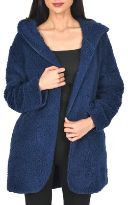 Productafbeelding van Sleepdown damesjas met capuchon, effen kleur, fleece badjas met capuchon