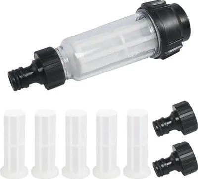 Produktbild von Wasserfilter Gartenschlauch Wasserfilter Wasserhahn, 3/4 Zoll Wasser Vorfilter mit 6 Filtereinsatz 2 Schnelladapter für Hochdruckreiniger Wohnmobil Gartenpumpe Gartenbewässerung Hauswasserfilter