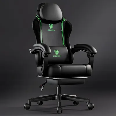 Immagine prodotto di Sedia da gaming ergonomica con supporto lombare e poggiatesta extra largo, rivestita in ecopelle, colore verde