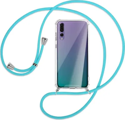 Produktbild von Handykette Backcover-Schutzhülle mit Band (Metall silberfarben) für Huawei P20 Pro - türkis