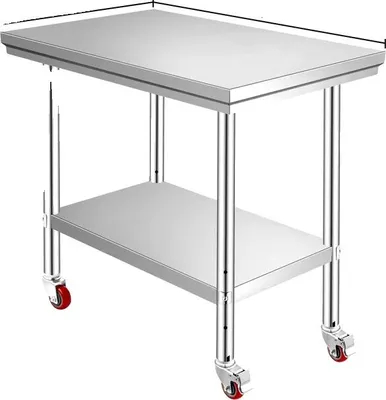 Zdjęcie produktu dla Stół kuchenny ze stali nierdzewnej, 4 kółka obrotowe, nośność od 100 kg do 300 kg, 36 x 24 cale