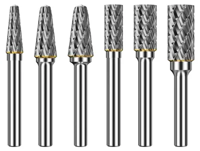 Produktbild von Hartmetallfrässtift-Set mit 6 mm Schaft, 6 Stück, Doppelschnitt-Schleifer-Bits für Fräsen, Schnitzen, Gravieren, Entgraten und Bohren in Hartholz und Metallen