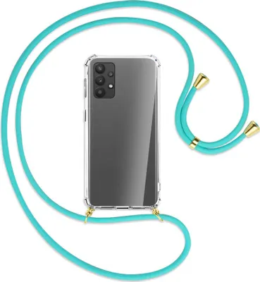 Produktbild von Handykette Backcover-Schutzhülle mit Band (Metall goldfarben) für Samsung Galaxy A32 4G (A325) - türkis