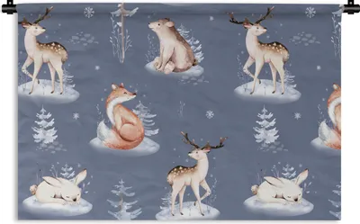 Produktbild von MuchoWow® Wandteppich Wandbehang Winter - Tiere - Muster 60x40 cm Tapisserie Dekoration Wandtuch - Wanddekorationen
